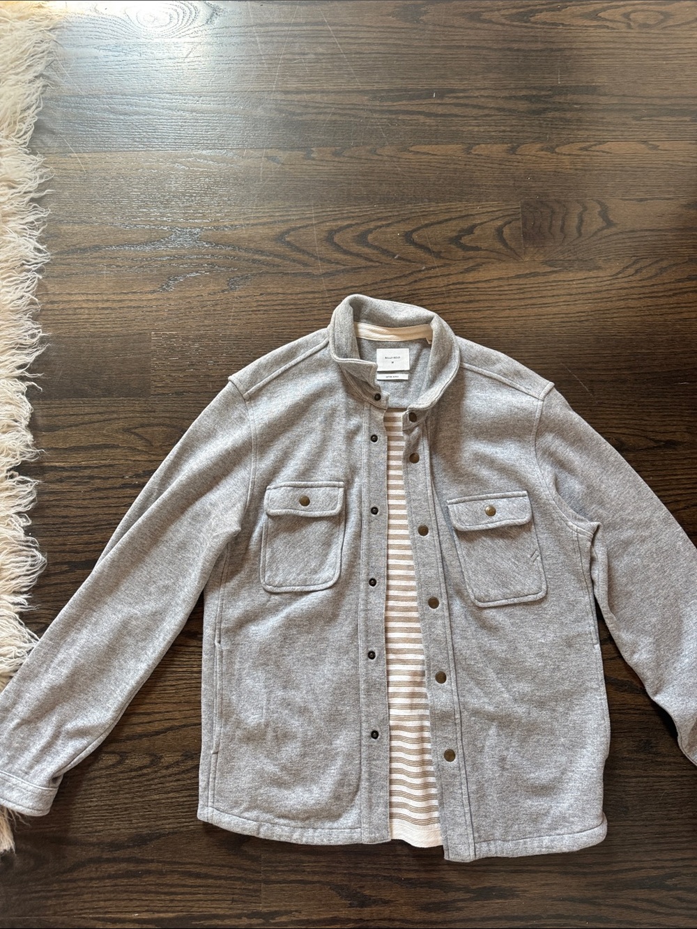 Billy Reid Light Gray Snap-Front Shacket with Chest Pockets